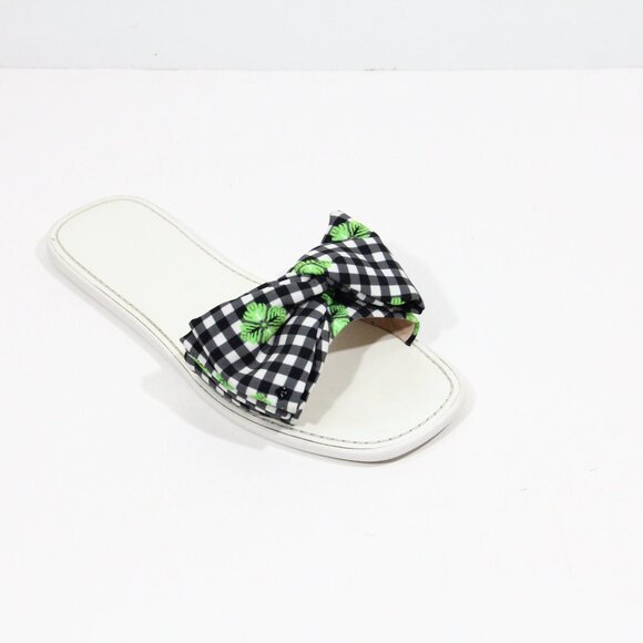 Kate Spade Bikini Slides sz 7.5 Women Flat Sandals Gingham Plaid Bow - Picture 2 of 12